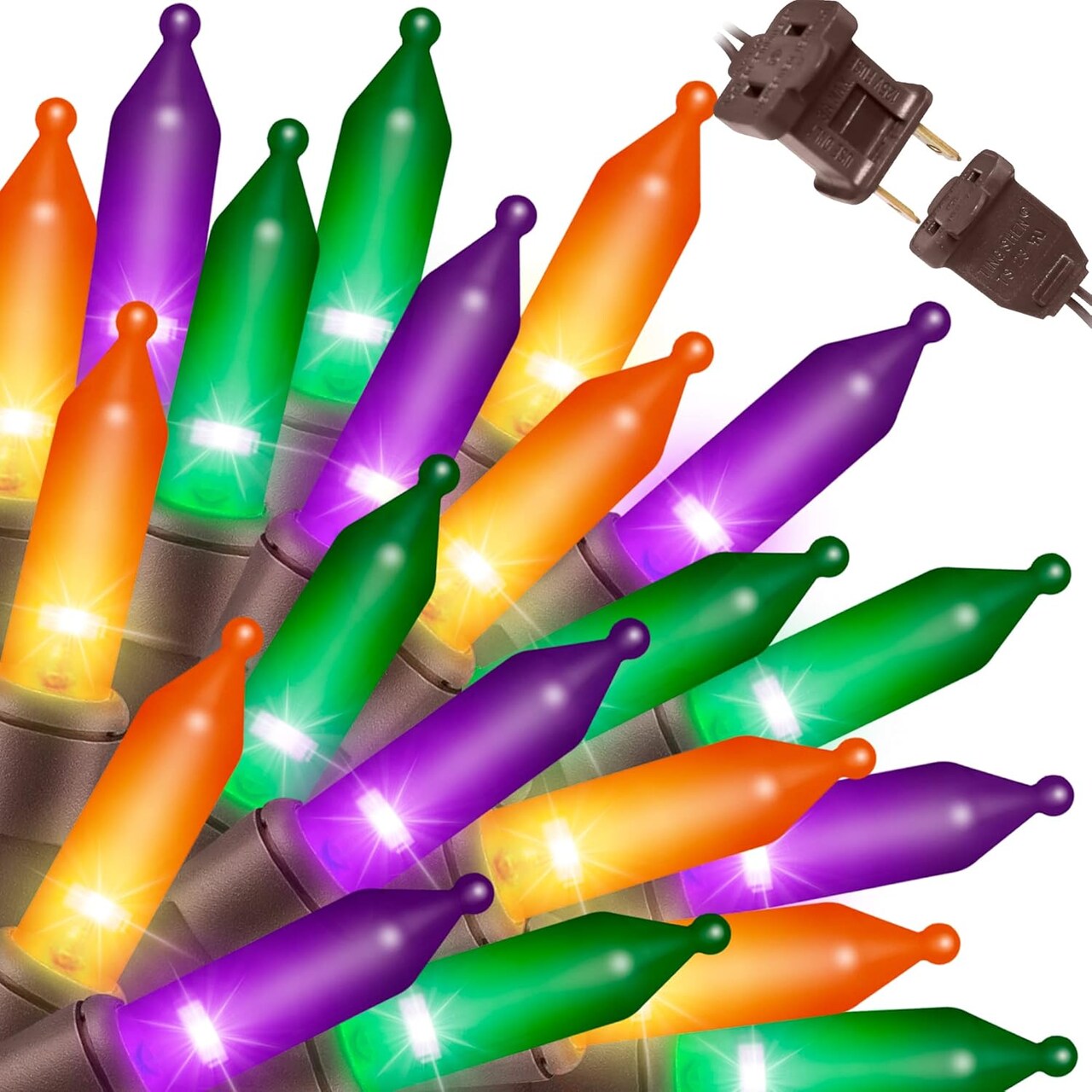 Super-Bright Extendable Orange Purple and Green halloween Lights (Orange Purple Green-Brown Wire)